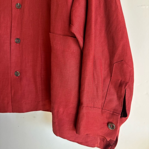 ESKANDAR Brick Red Flax Linen Wool Button Up Shirt Chore Jacket Sz 1 O/S - Picture 2 of 6